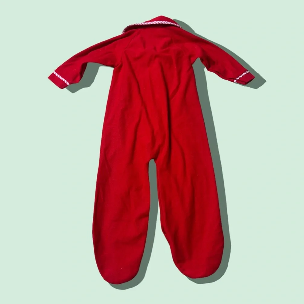 Vintage Baby Sears Red Candy Cane Fleece One Piece Holiday Pajamas